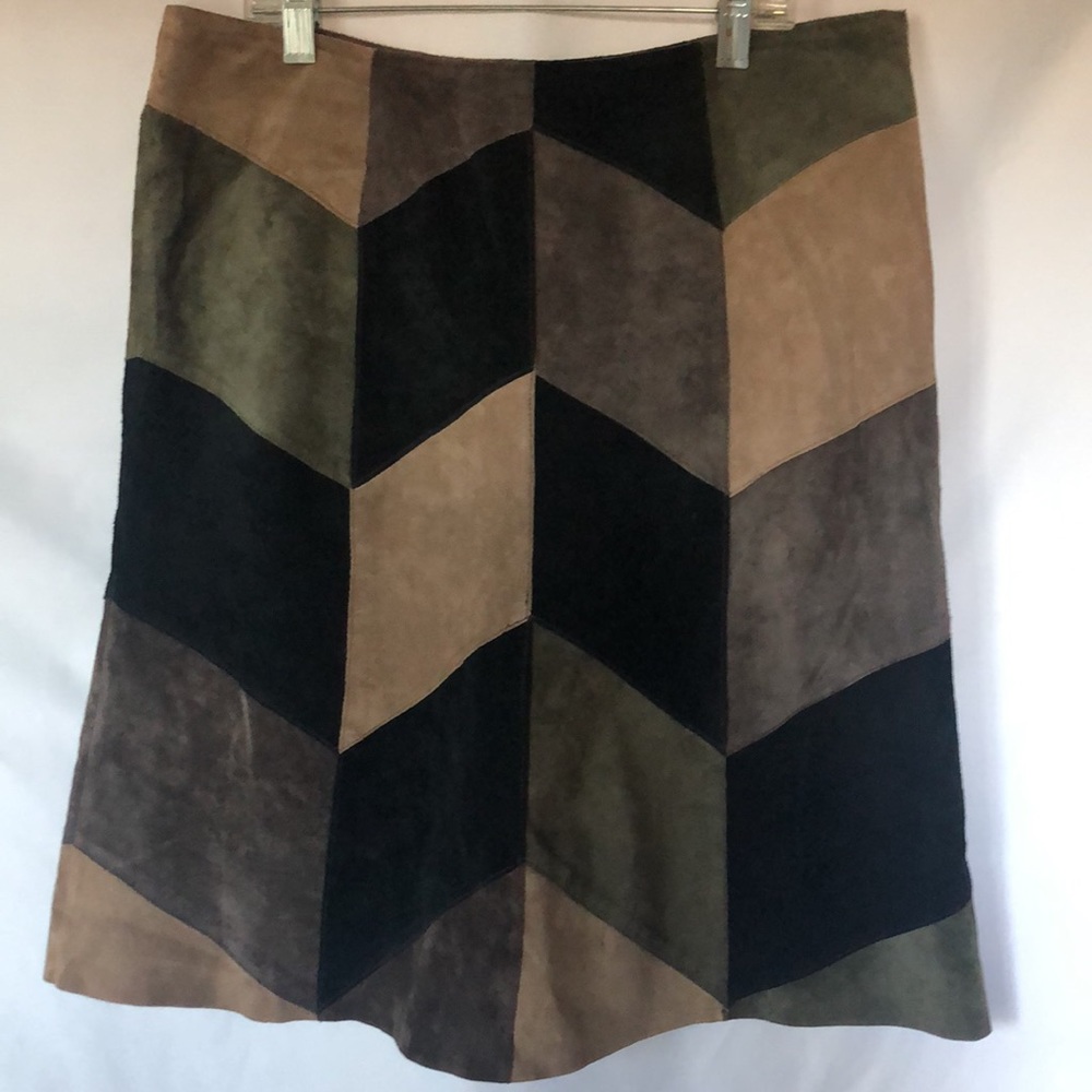 Alfani Multi Colored Patchwork 100% Leather Skirt… - image 3